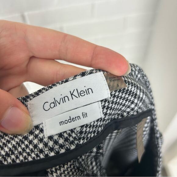 Calvin Klein Black White Houndstooth Plaid Modern Fit Trouser Pants Size 4 - Picture 2 of 10